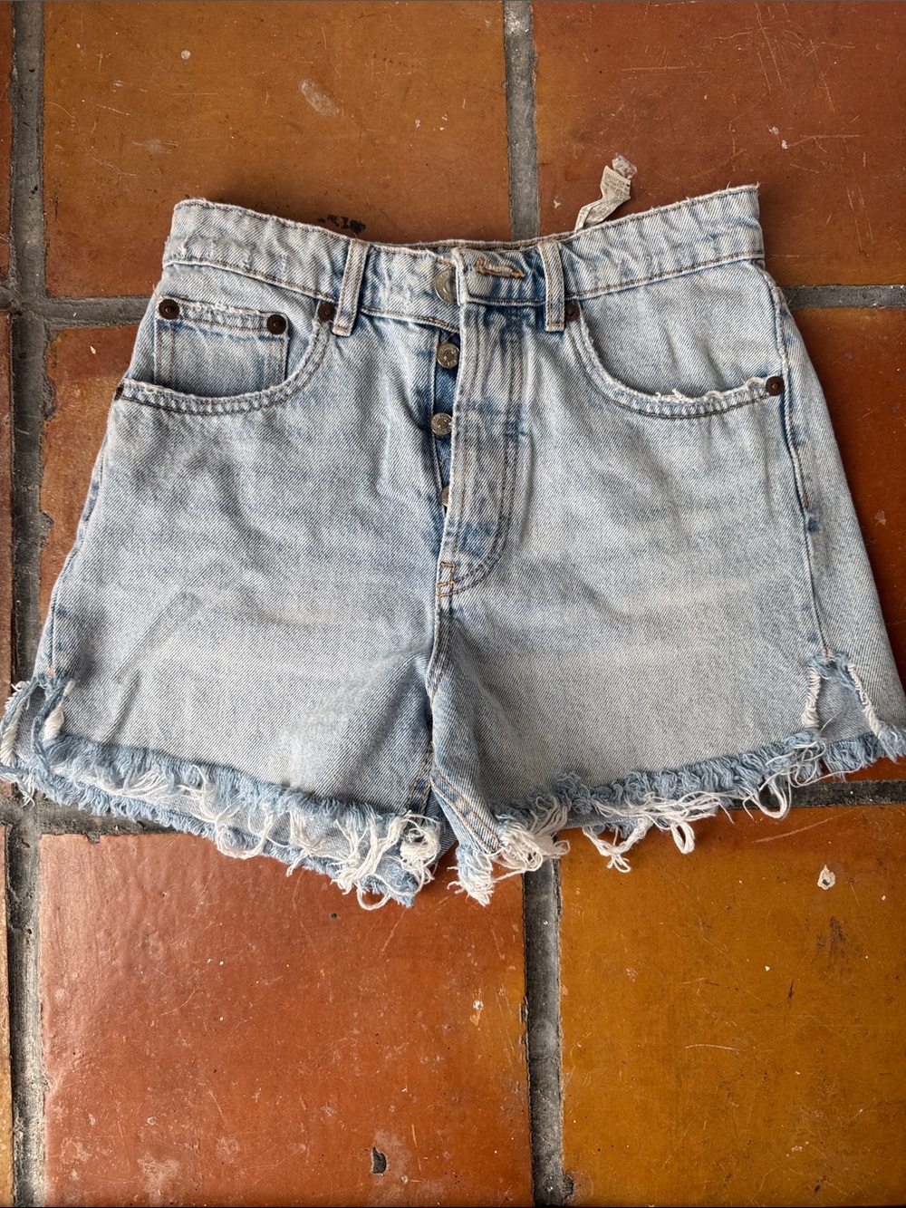 Zara Light Blue Distressed Denim Shorts